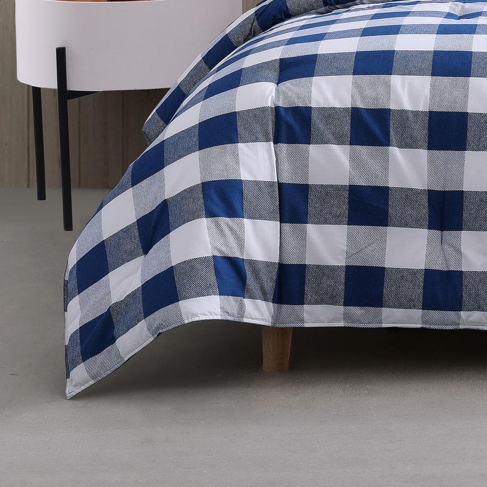 Bison Plaid 2-Piece Navy Blue Cotton Twin Comforter Set